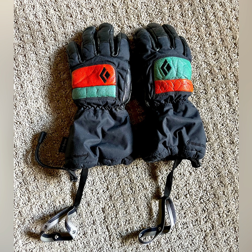 Youth Medium Black Diamond BD dry, leather, thinsulate insulated ski gloves